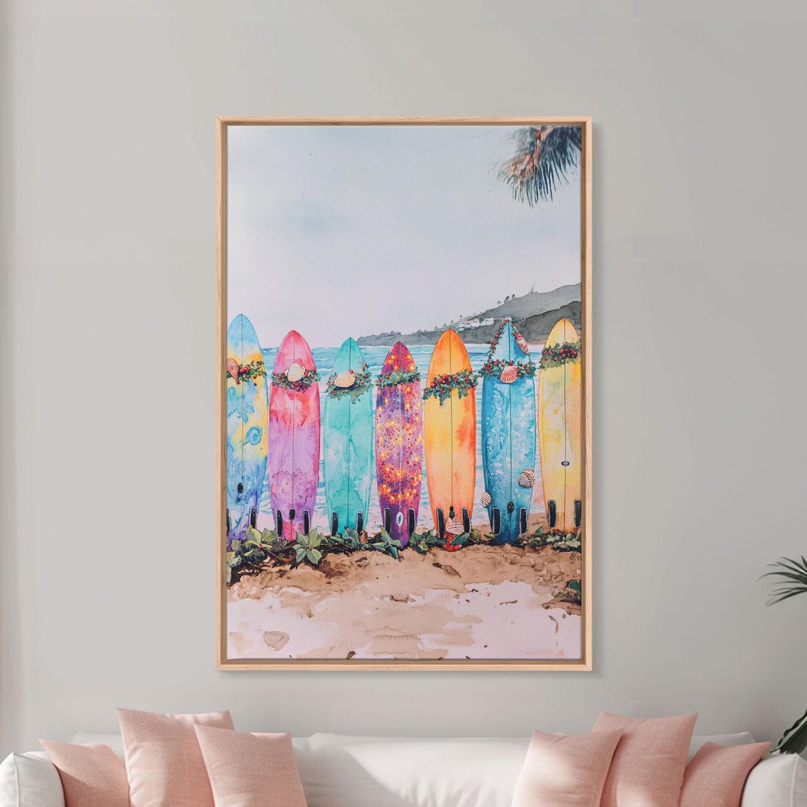 Colorful Surfboards Decorated For Christmas On Tropical Beach Poster - Image 3
