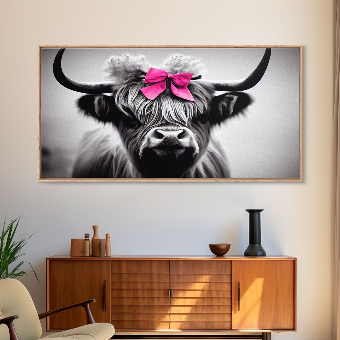 Cute Highland Cow With Bow, Farmhouse Art Print - Image 6