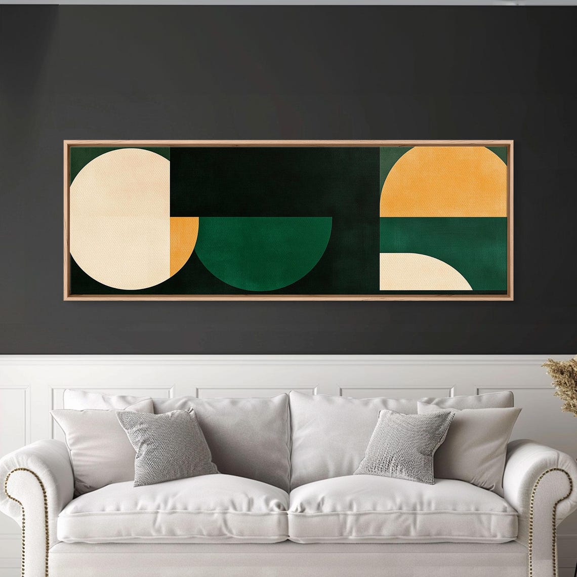 Geometric Circles Mid Century Modern Green Gold Abstract Poster - Image 2
