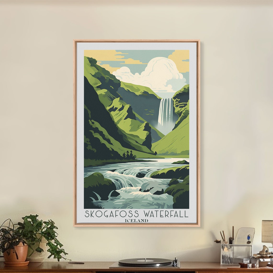 Skogafoss Waterfall Iceland Green Valley River Cascades Poster - Image 3