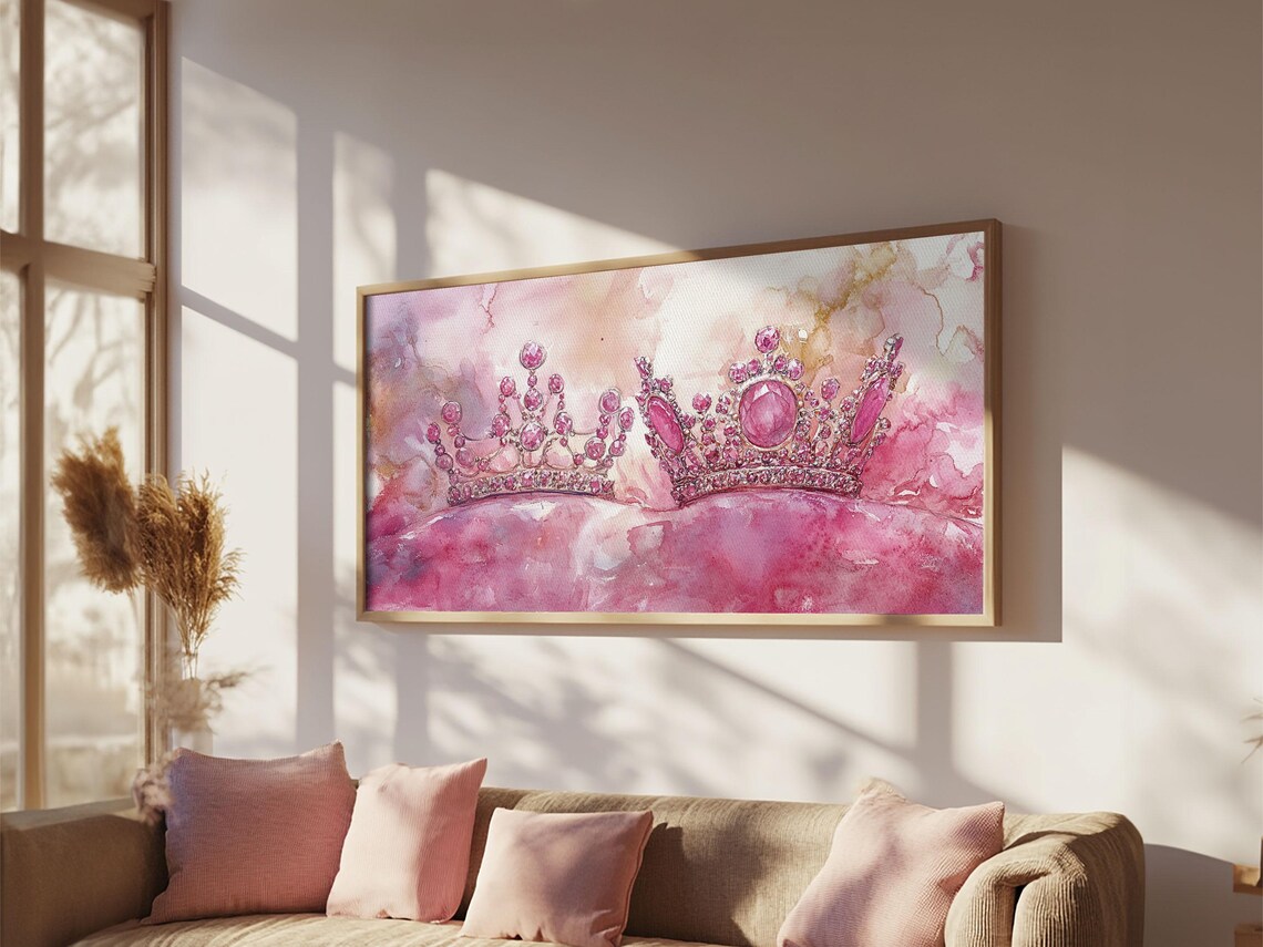 Royal Pink Jewel Crowns Princess Glam Feminine Watercolor Poster - Image 2