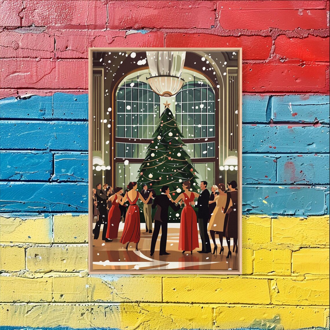 Vintage Christmas Ball Grand Hall Elegant Holiday Dance Party Poster