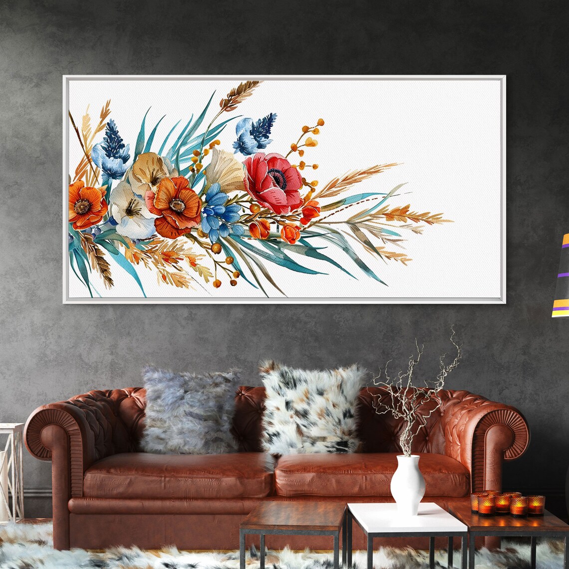 Watercolor Poppies Cornflowers Wheat Floral Bouquet White Art Poster - Image 6