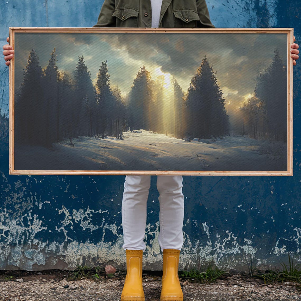 Snowy Pine Forest Sunbeam Winter Landscape Moody Nature Wall Poster - Image 6