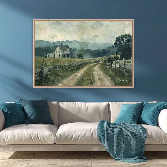 Old Country Road Wall Art Framed Print Cottagecore Oil Painting Kitsch Minimalist Wall Art Farmhouse Wall Decor Rustic Decor