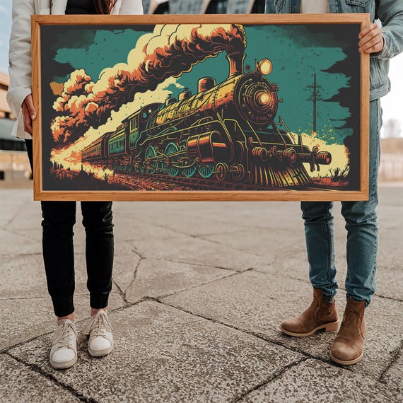 Pop Art Steam Train Framed Print Cool Wild West Decor Western Art Framed Colorful Pop Art