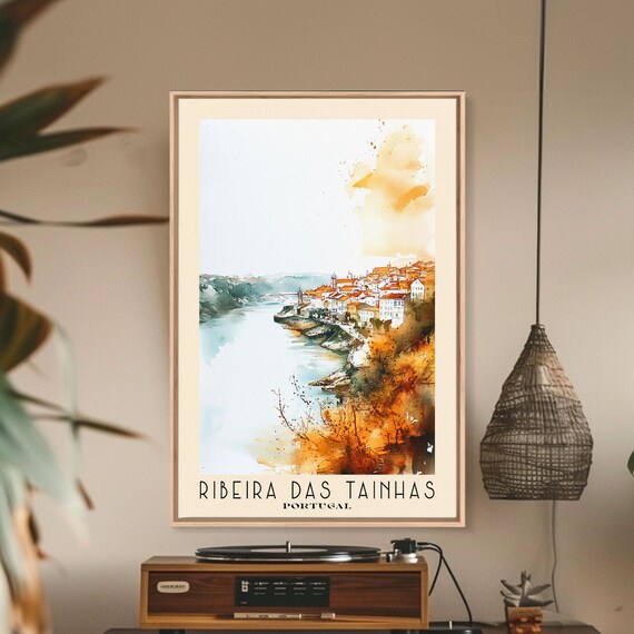 Ribeira Das Tainhas Portugal Riverside Old Town Watercolor Travel Poster