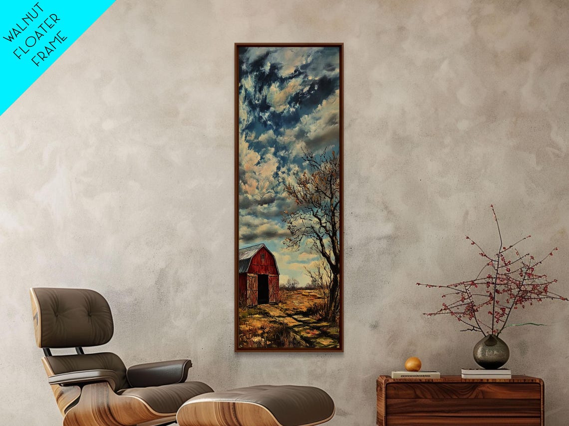 Red Barn Under Dramatic Cloudy Sky Rustic Farm Landscape Poster - Image 3