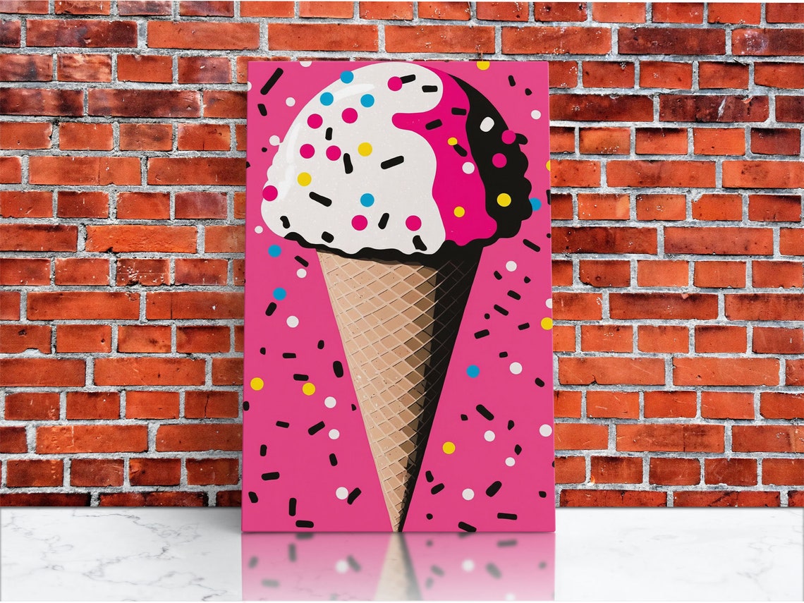 Pop Art Graffiti Ice Cream Cone Sprinkles Hot Pink Background Poster - Image 3