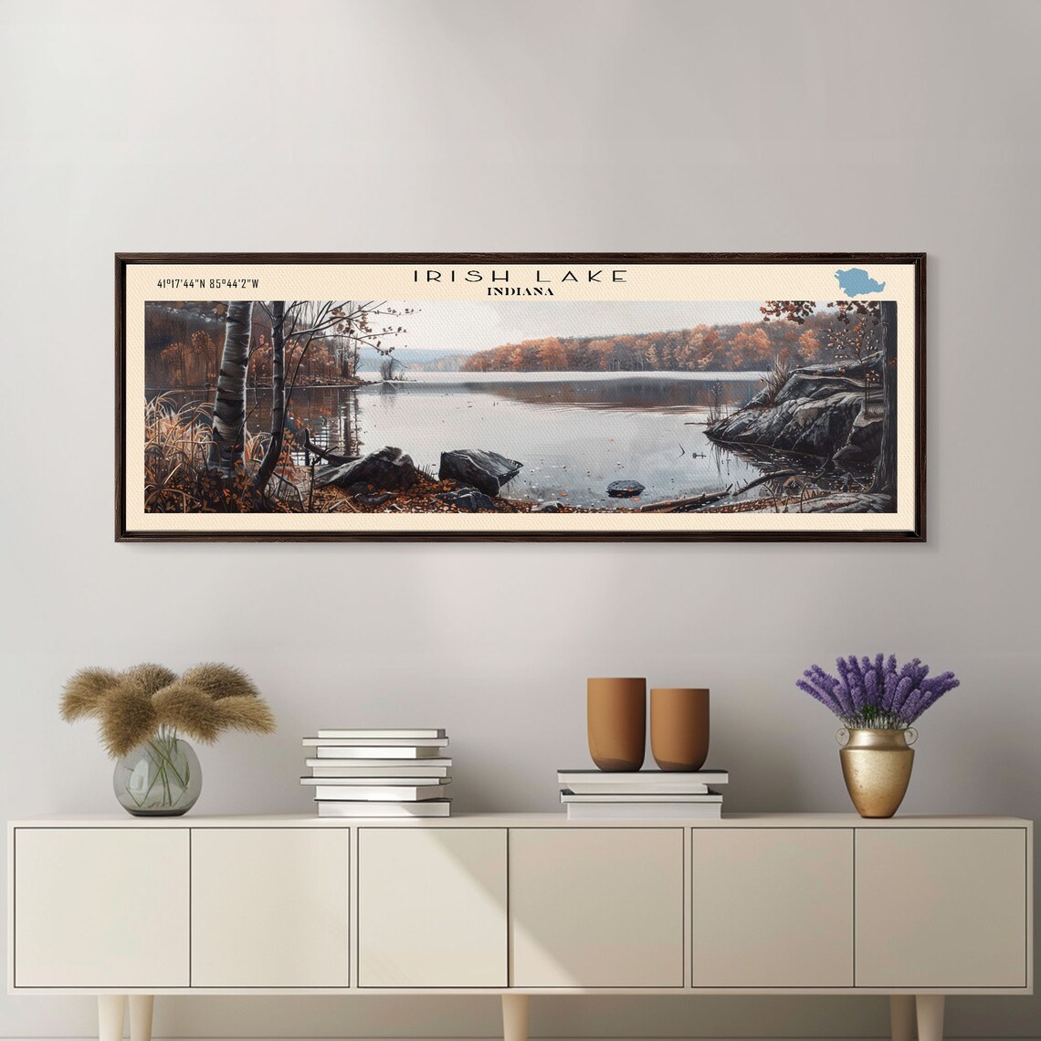 Irish Lake Indiana Autumn Birch Trees Rocky Shoreline Fall Poster - Image 4