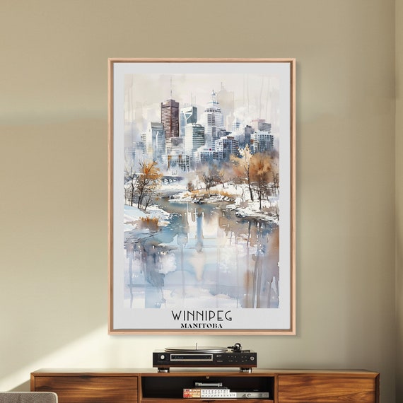 Winnipeg Lake Manitoba Travel Poster Framed Print Beautiful Watercolor Landscape Home Decor Lake House Art Wall Art Travel Gift