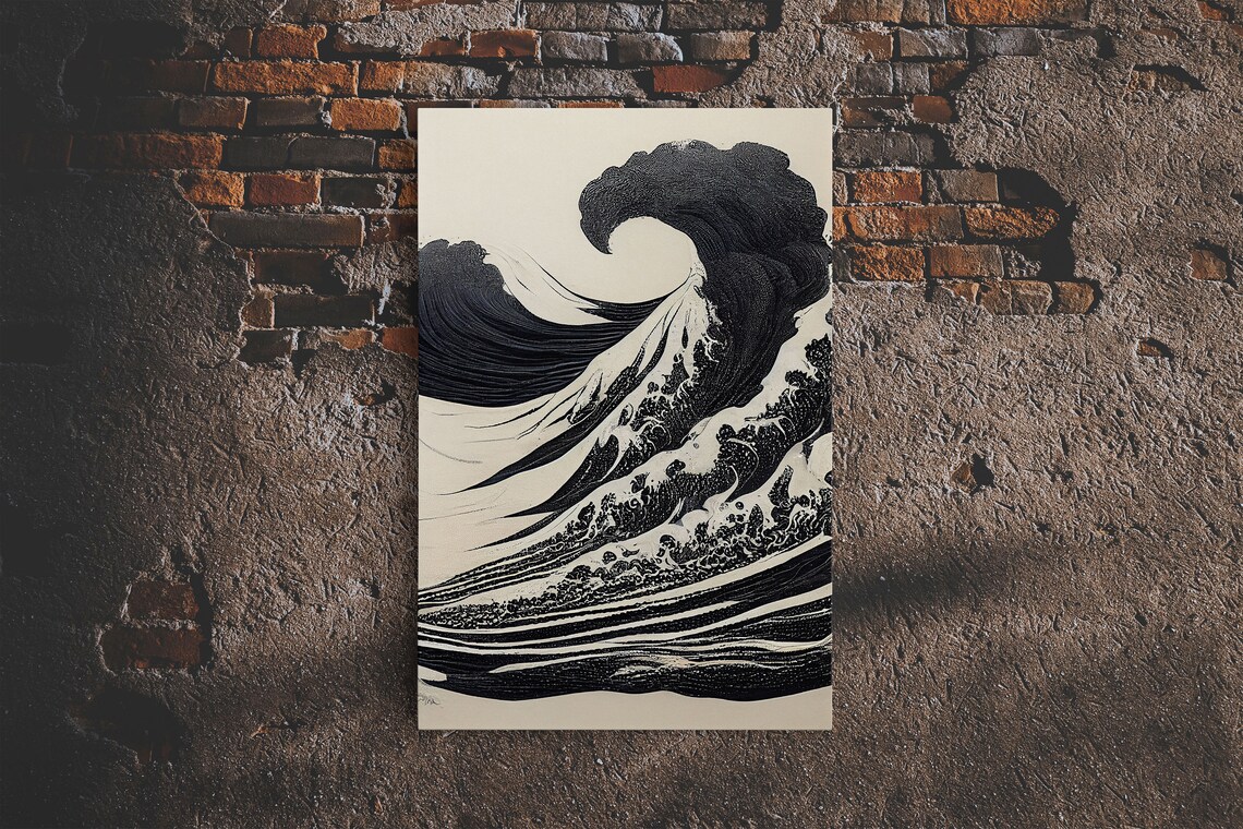 Japanese Tsunami Waves, Black And White Art Print - Image 6