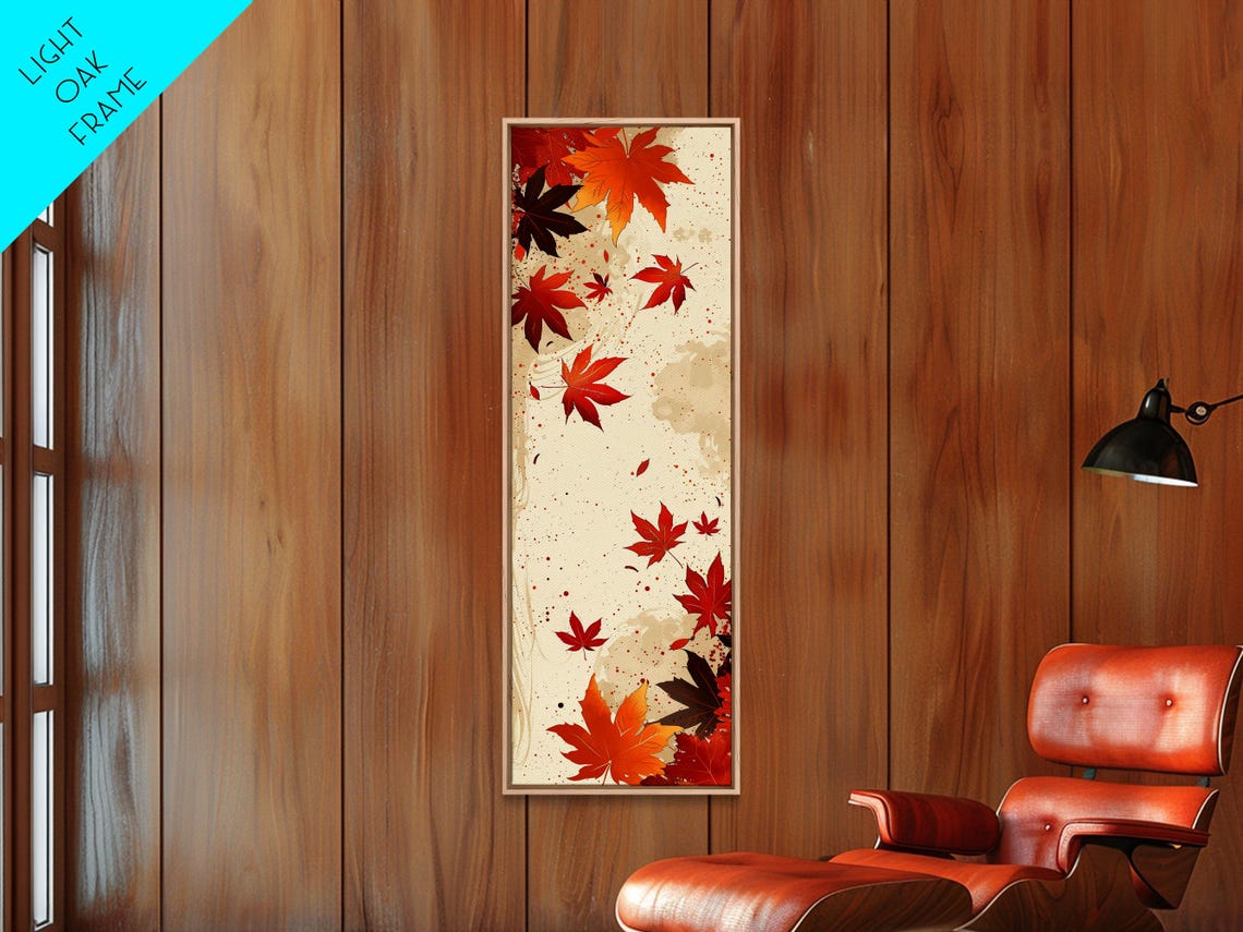Falling Autumn Maple Leaves Warm Red Orange Vertical Art Print - Image 4