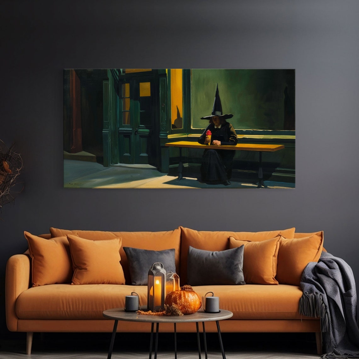Sad Witch Eating Ice Cream Alone At Night Funny Halloween Art Print - Image 3