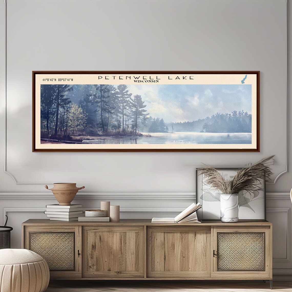 Petenwell Lake Wisconsin Tall Pines Misty Still Water Travel Poster - Image 3