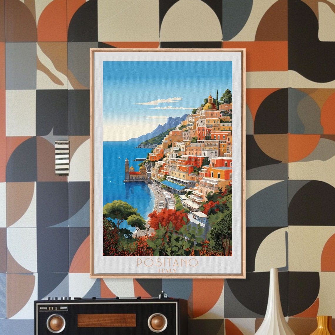 Positano Italy Amalfi Coast Cliffside Village Beach View Travel Poster