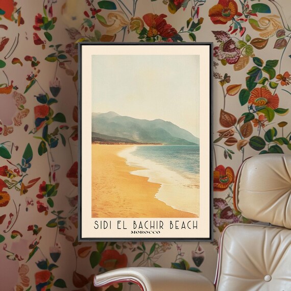 Sidi El Bachir Beach Morocco Golden Sand Bay Misty Mountain View Poster