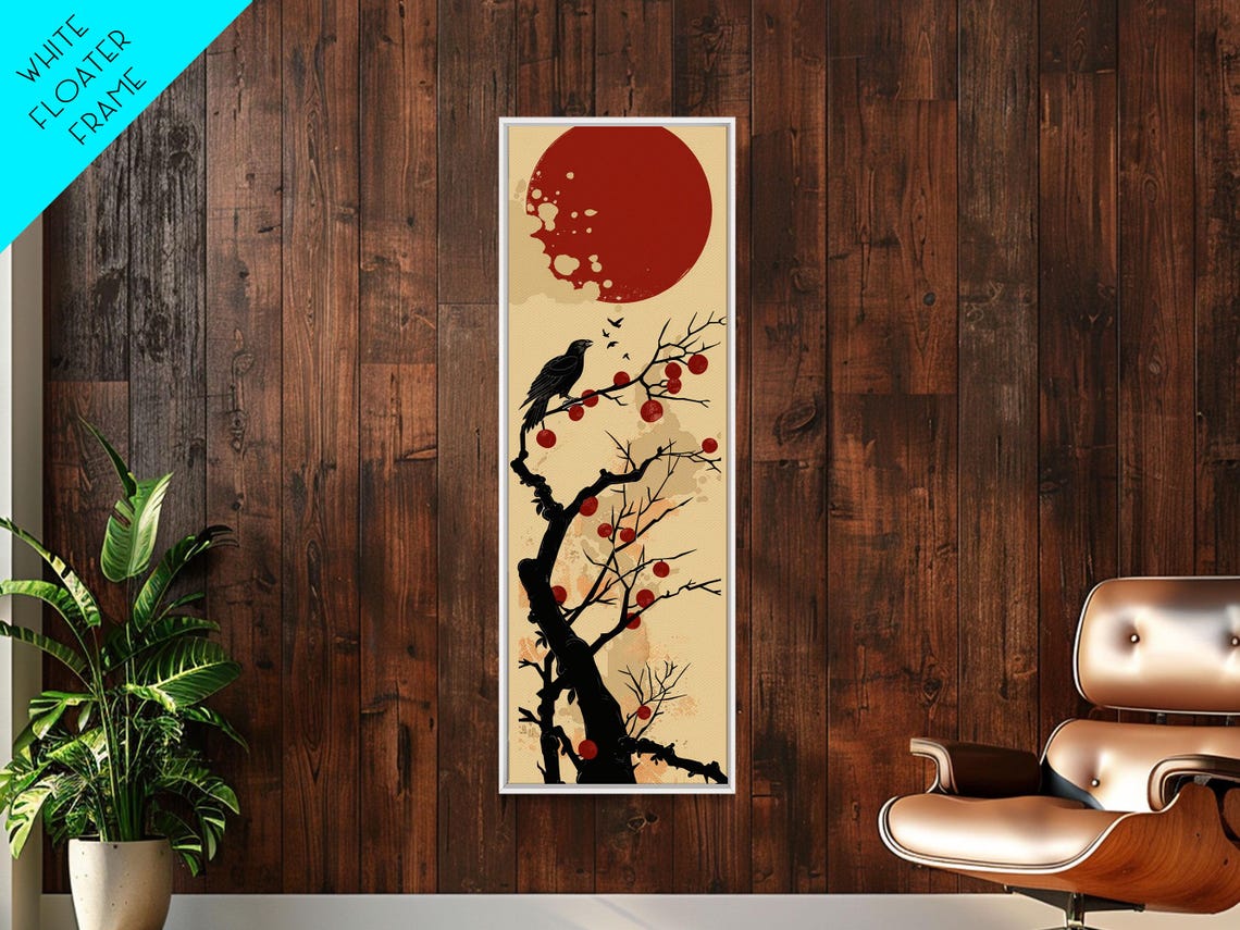 Blackbird On Branch Red Berries Red Sun Minimalist Art Poster - Image 2