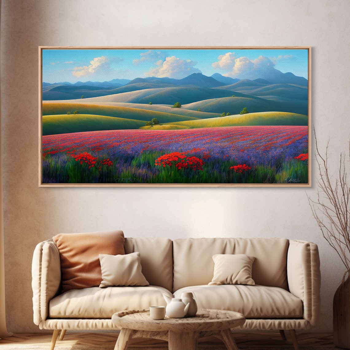 Scenic Red Poppies Purple Lavender Field Rolling Hills Meadow Poster - Image 4