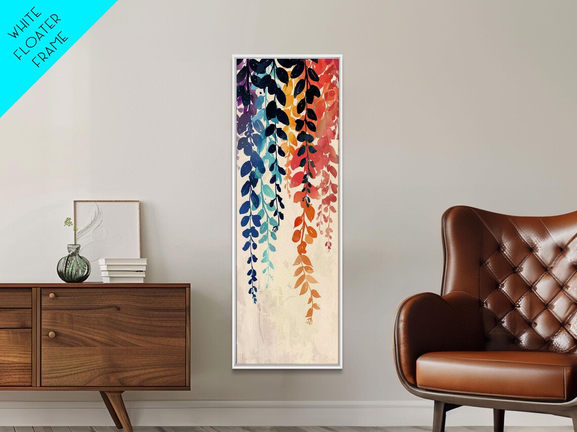 Colorful Hanging Leaves Branches Blue Red Orange Watercolor Art Poster - Image 4