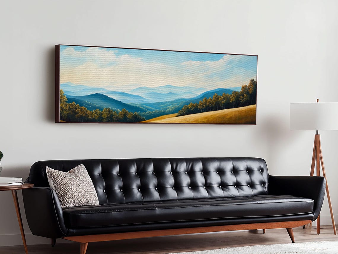 Blueridge Mountains Framed Print Blue Ridge Mountains Painting Panoramic Landscape Painting Horizontal Wall Decor - Image 2