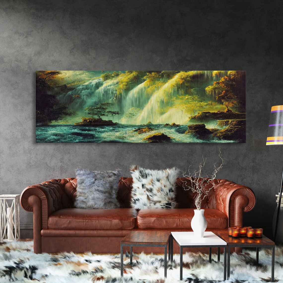 Vintage Forest Waterfall and Mountain Art Print - Image 3