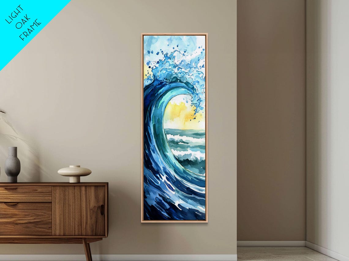 Turquoise Ocean Wave Barrel Watercolor Coastal Seascape Wall Poster - Image 6