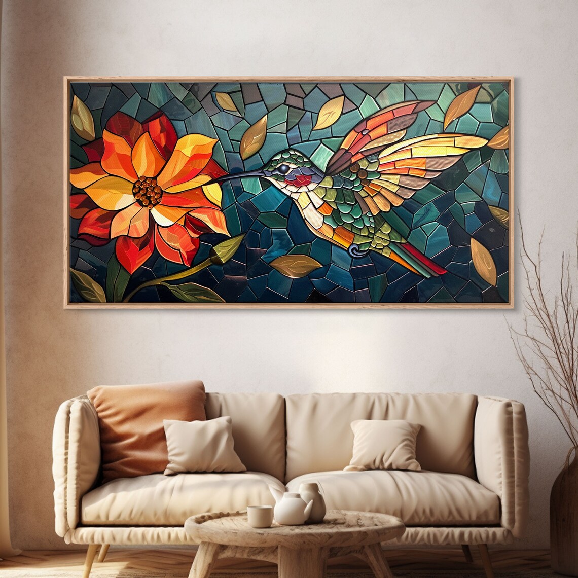Hummingbird and Flower, Stained Glass Style Print - Image 4