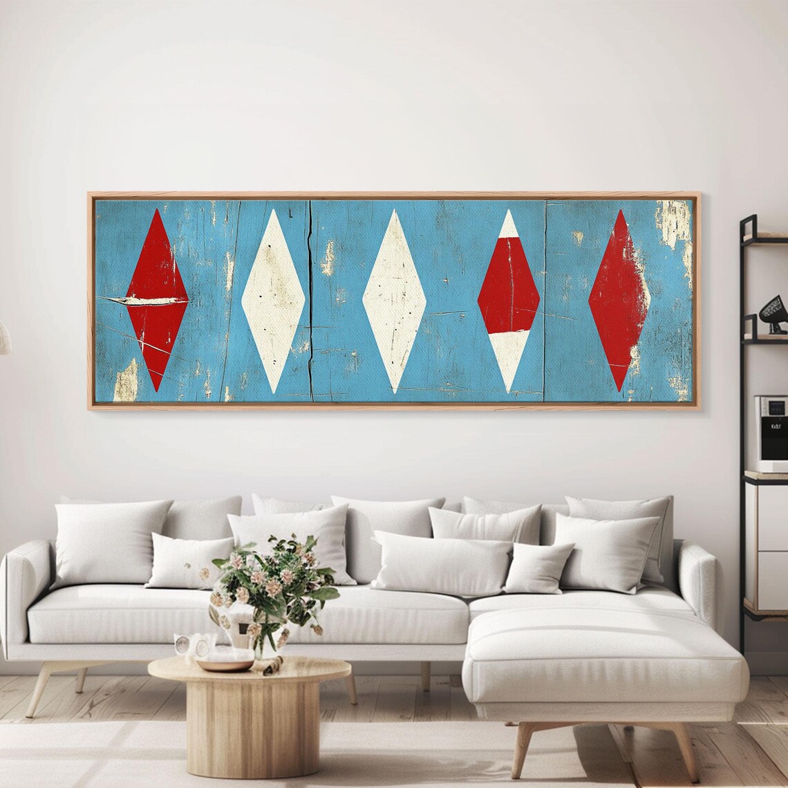Red White Diamonds, Rustic MCM Mashup Home Decor - Image 3