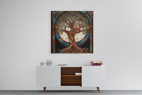 Yggdrasil Tree Of Life Stained Glass Style Art Print