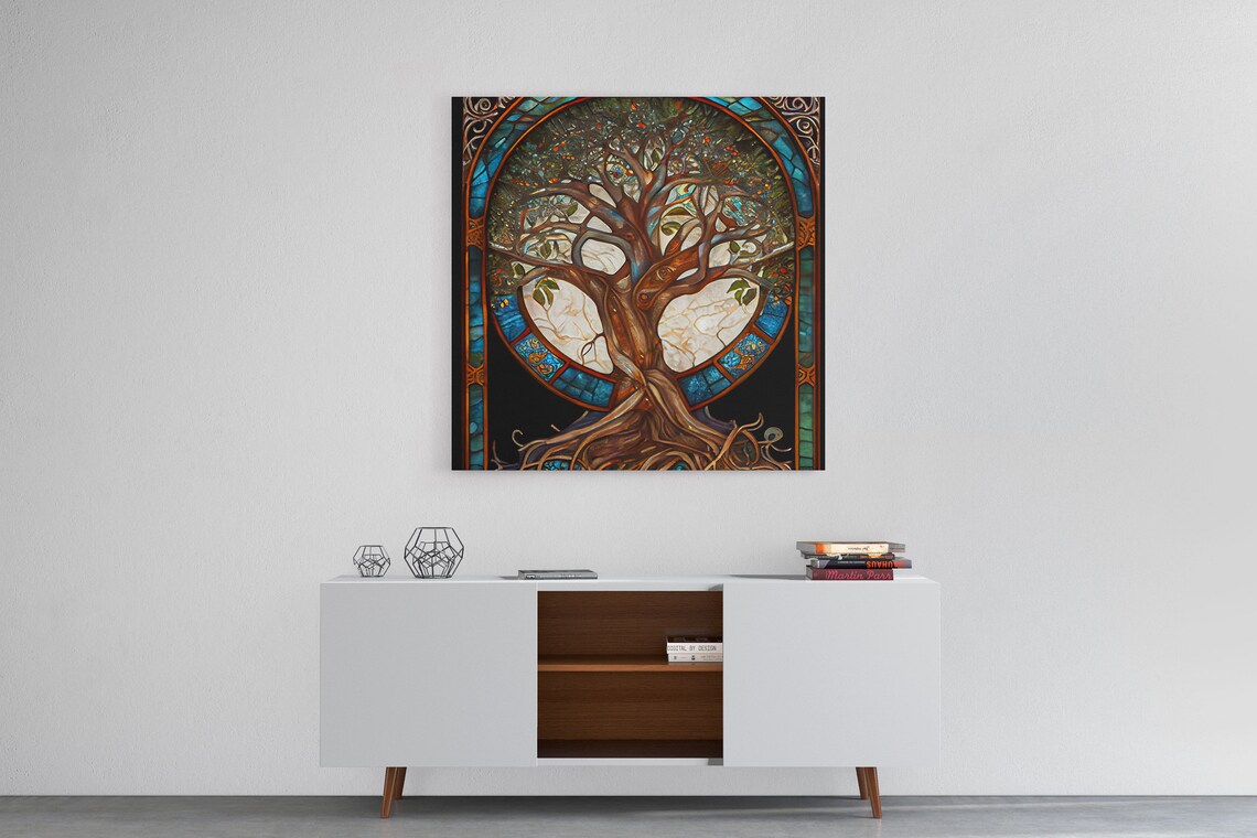 Yggdrasil Tree Of Life Stained Glass Style Art Print