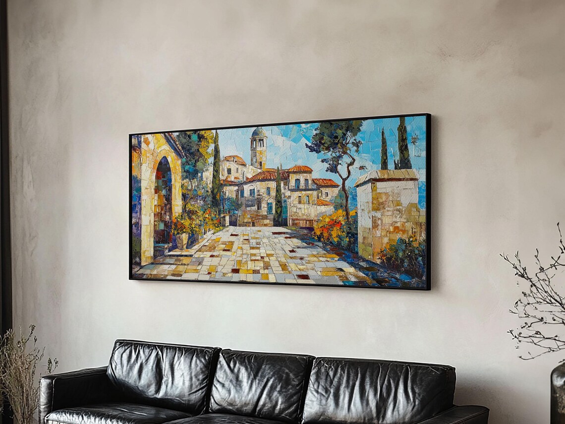Mediterranean Village Mosaic Colorful Coastal Old Town Travel Poster - Image 6