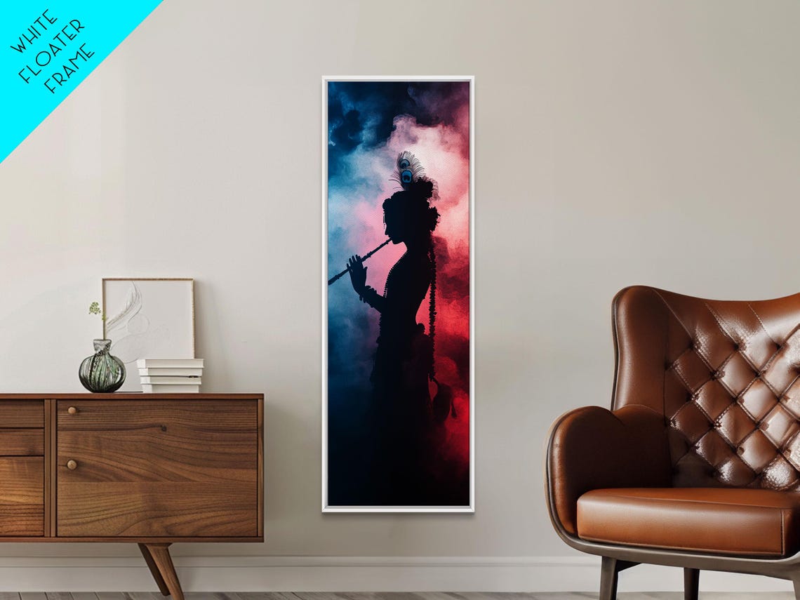 Krishna Playing Flute Silhouette Dramatic Hindu Deity Art Poster - Image 3