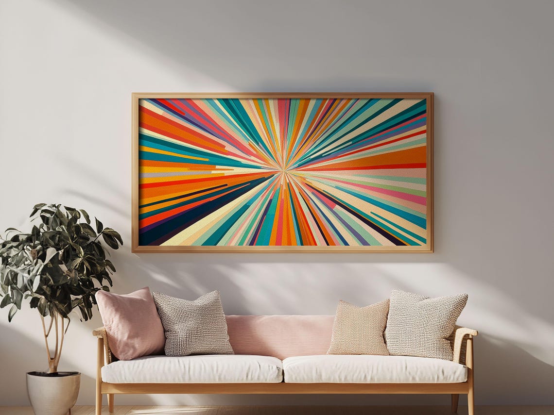 Sunburst Wall Art Print Horizontal Pastel Color Sunset Print Panoramic Abstract Mcm Style Wall Art Large Wide Print - Image 5