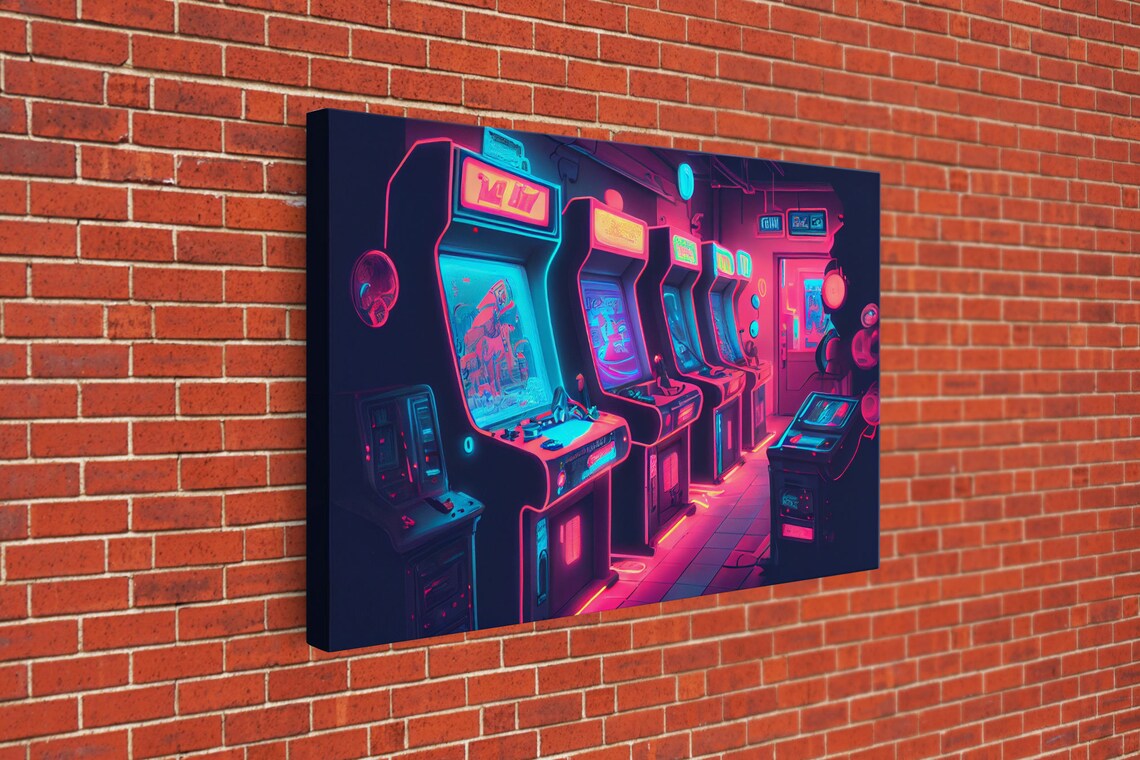 Synthwave Arcade Room Art Print, Retro 90s Neon - Image 3