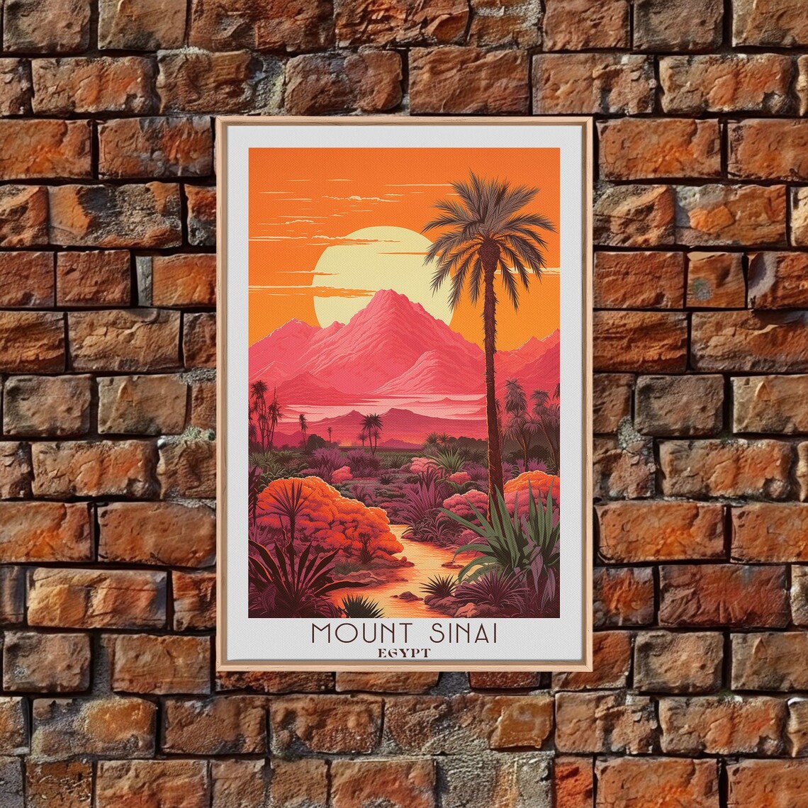 Mount Sinai Egypt Bold Retro Sunset Palm Mountain Landscape Art Poster - Image 3