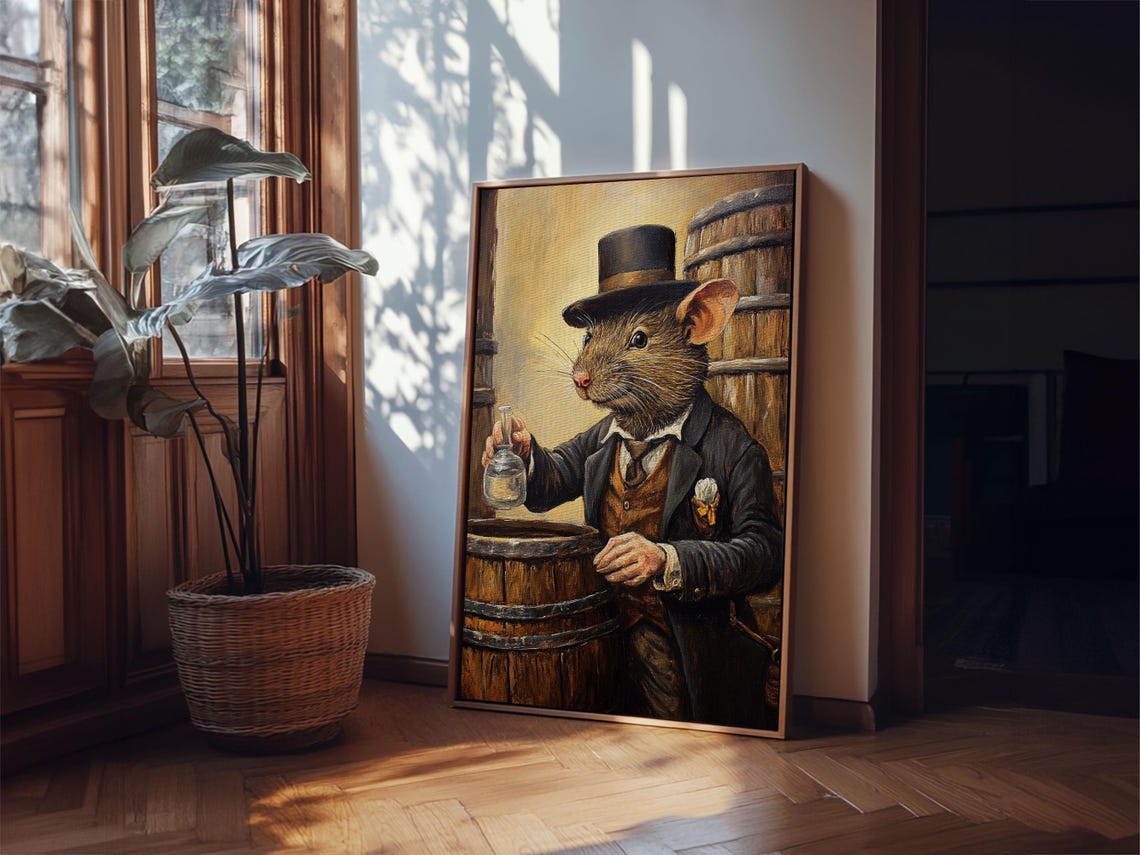 Victorian Rat Gentleman Whiskey Distiller Top Hat Funny Wall Art - Image 6