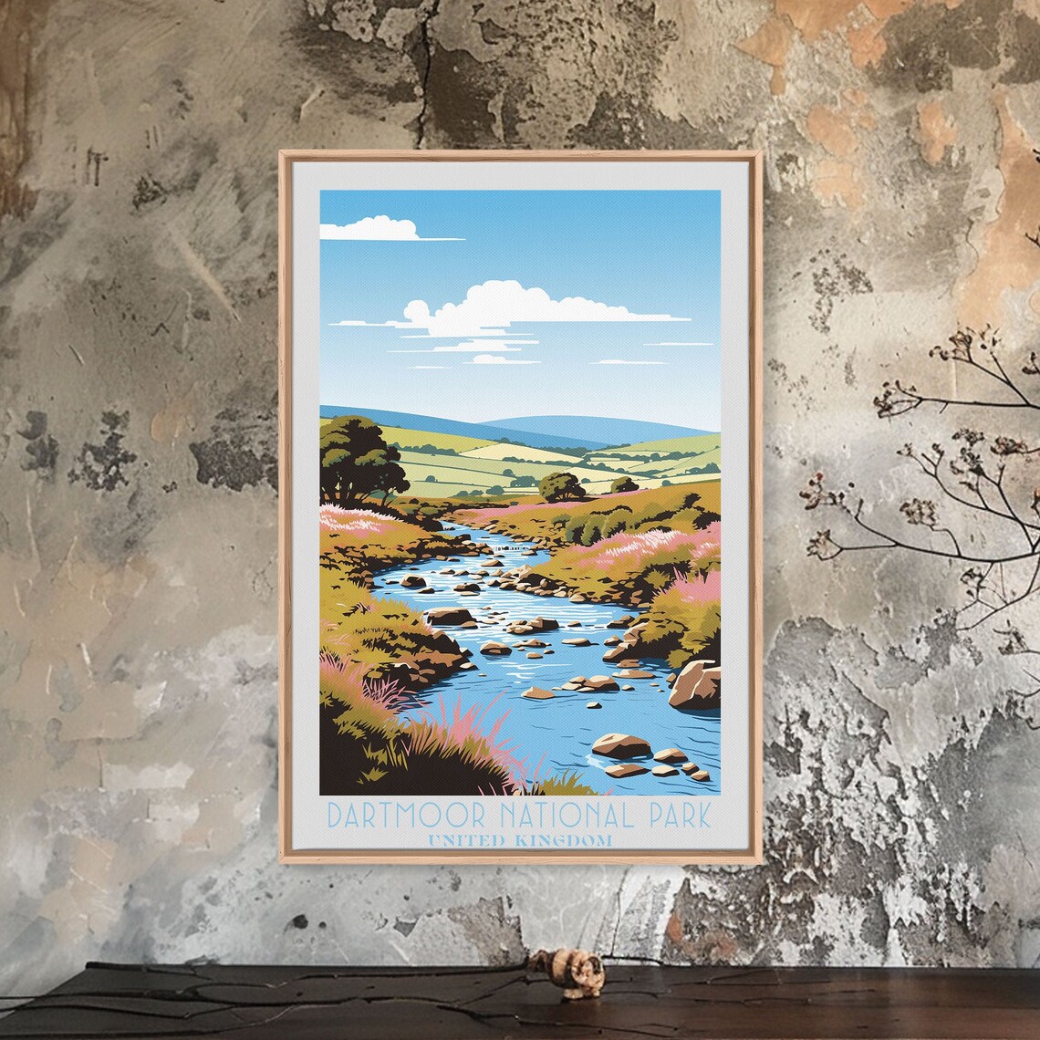 Dartmoor National Park England Moorland Stream Heather Hills Travel Poster - Image 4