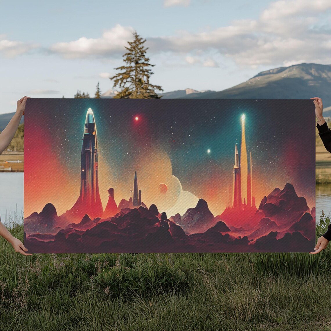 Art Deco Style Spaceship Print, Sci-Fi Space Exploration