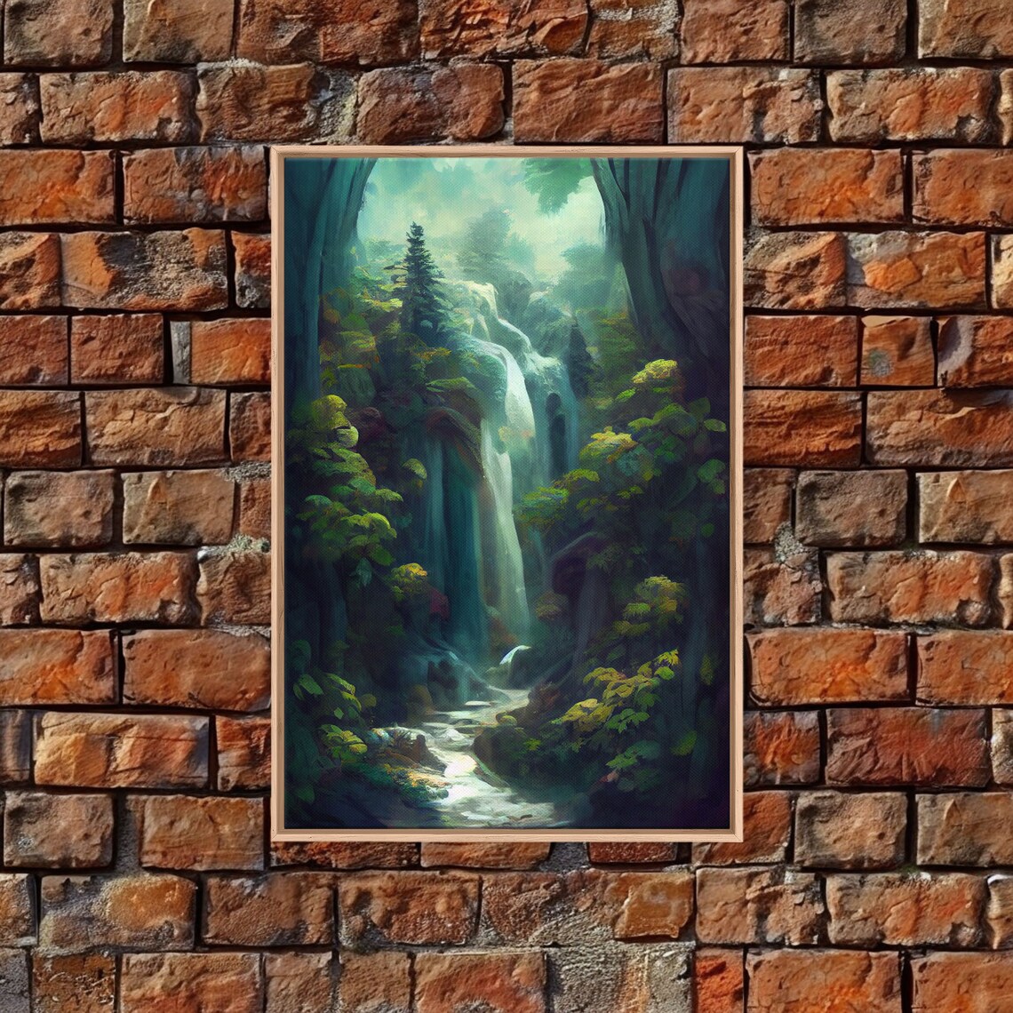 Waterfall Fantasy Watercolor Landscape Art Print - Image 3