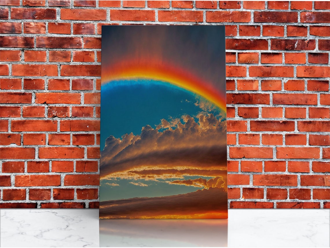 Rainbow Art Framed Print Rainbow Painting Colorful Cloudy Sky Wall Decor - Image 3
