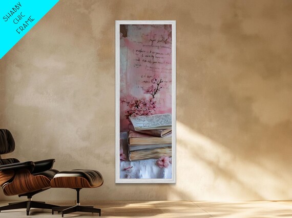 Antique Book Painting Framed Print With Pink Cherry Blossom Wall Art Perfect For Cottagecore Home Decor Vintage Aesthetic Room