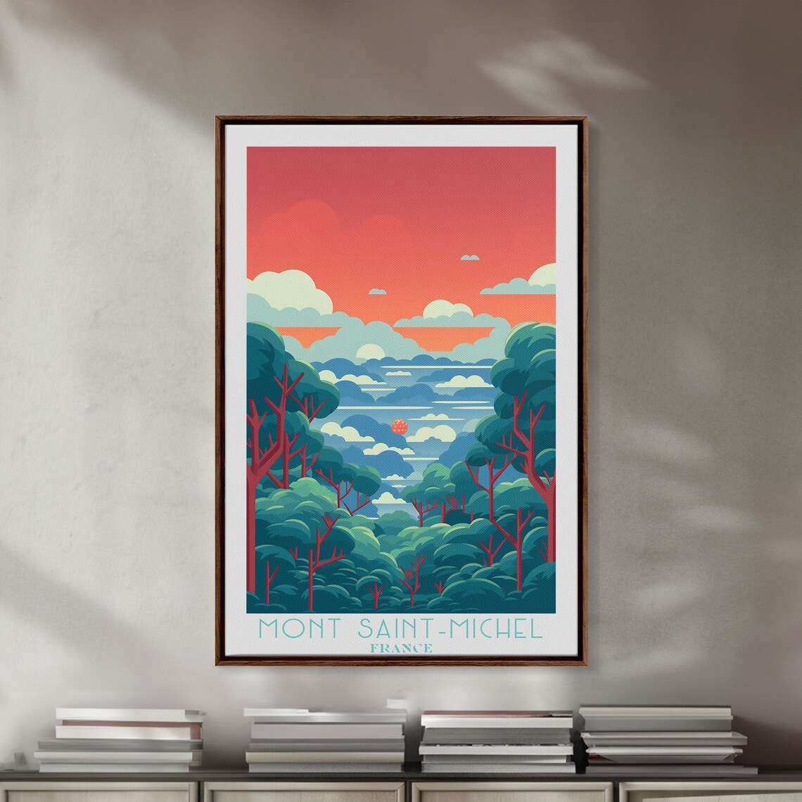 Red Sunset Forest Crimson Sky Tall Pine Trees Dreamy Wall Art Poster - Image 4