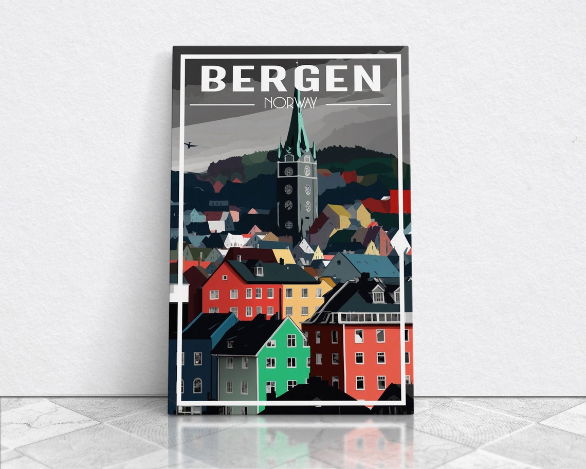 Bergen Wall Poster Norwayposter Europe Wall Art Norway Art Print Travel Wall Print Travel Poster Travel Wall Art Wall Print