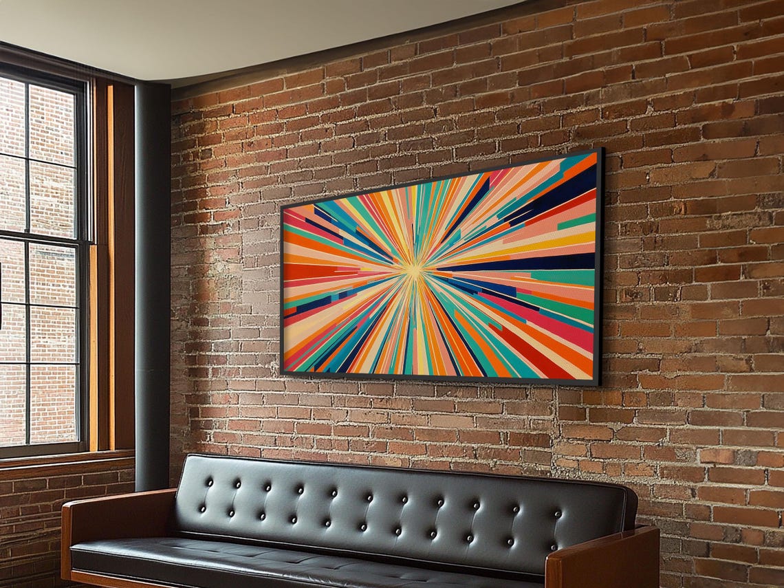 Mid Century Modern Sunburst Starburst Colorful Rays Abstract Print - Image 4