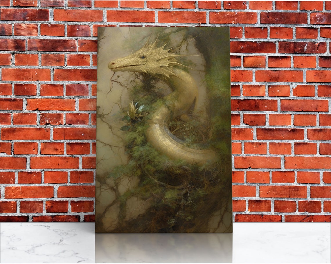 Golden Dragon Misty Green Forest Mythical Creature Fantasy Art Poster - Image 2