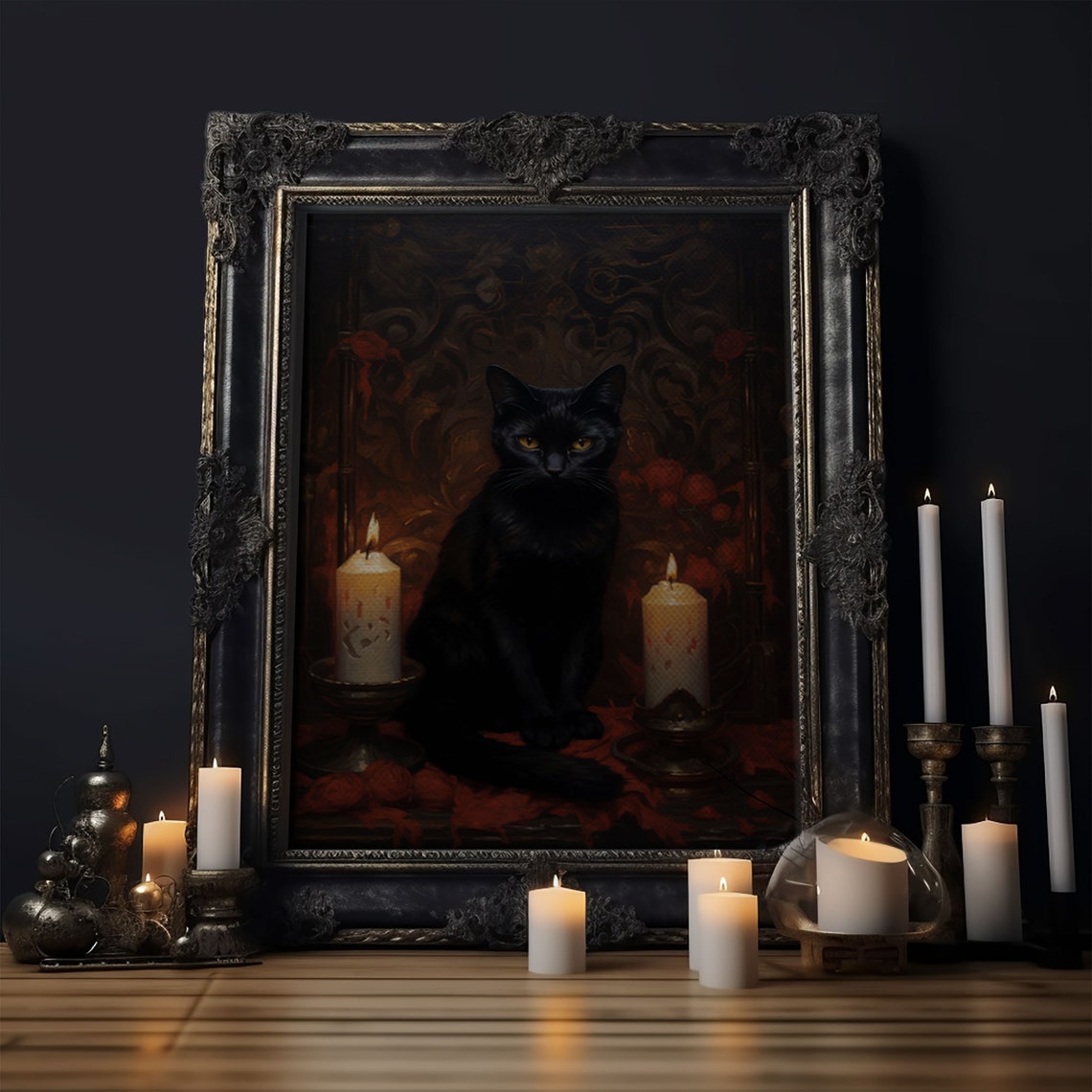 Witch Familiar Black Cat Candlelight Spooky Halloween Goth Art Poster - Image 6