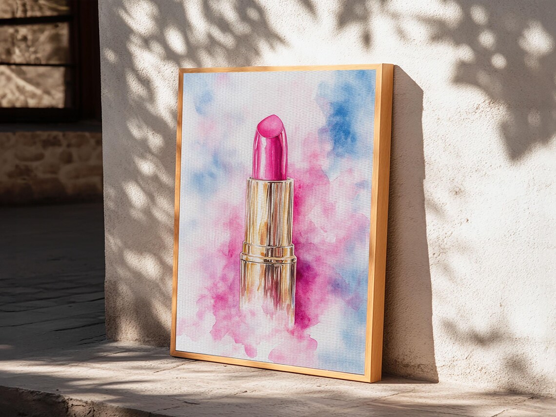 Pink Lipstick Watercolor Art Print Makeup Beauty Glam Wall Decor Poster - Image 5