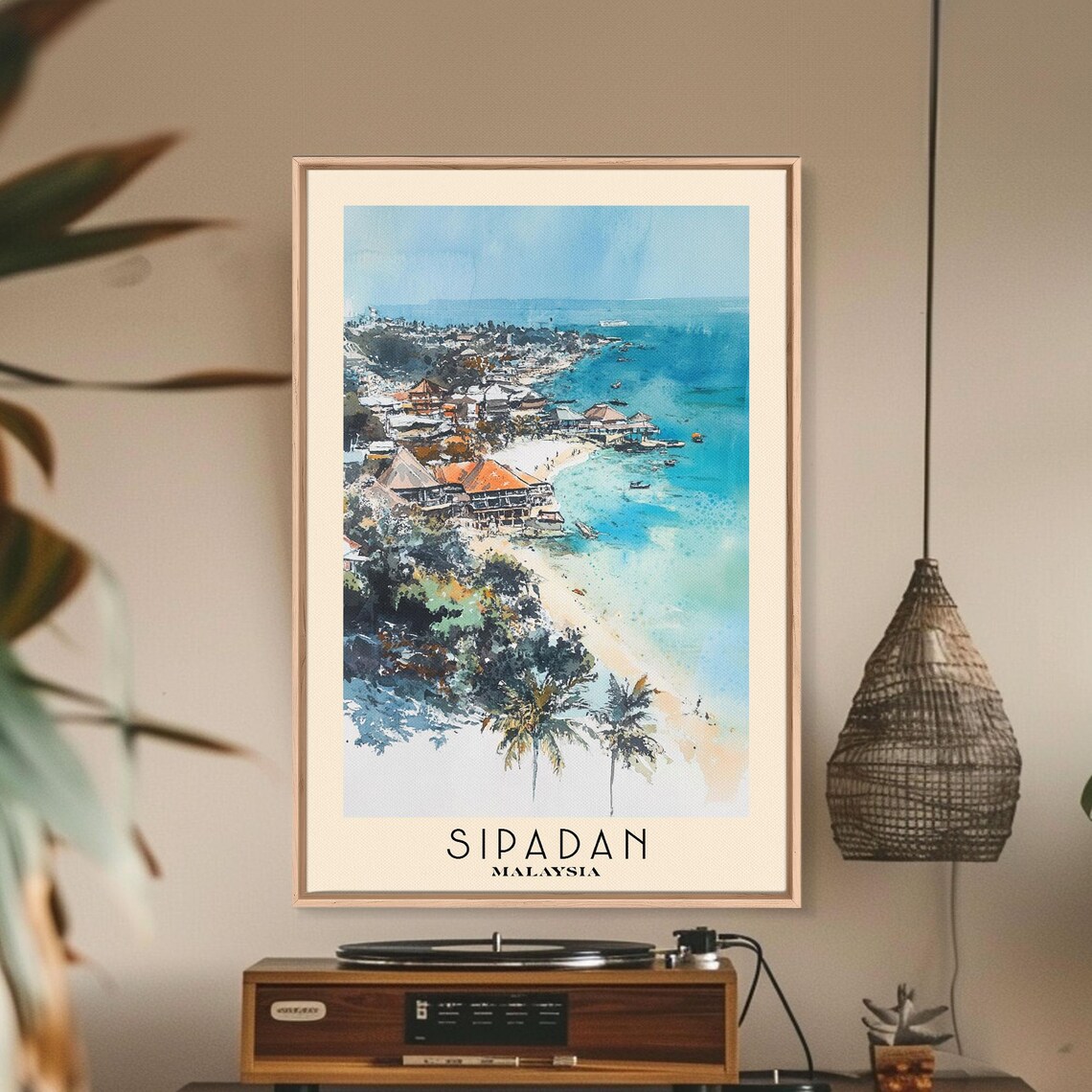 Sipadan Malaysia Aerial Coastal Town Beach Turquoise Water Boats Poster - Image 3