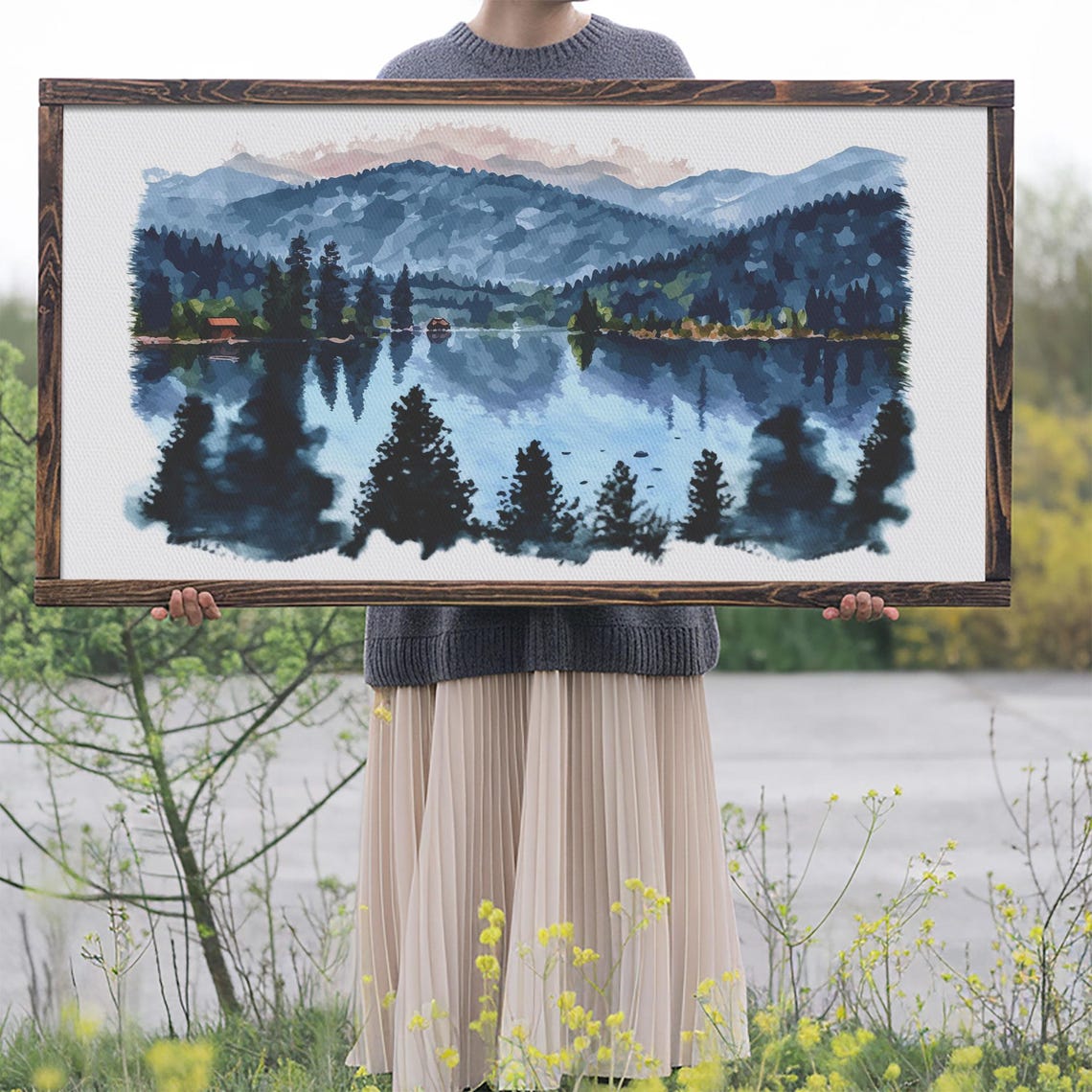 Lake Print Nature Print Landscape Print Waterton National Park Lake Painting Landscape Painting Waterton Art Vintage Style State Park - Image 2